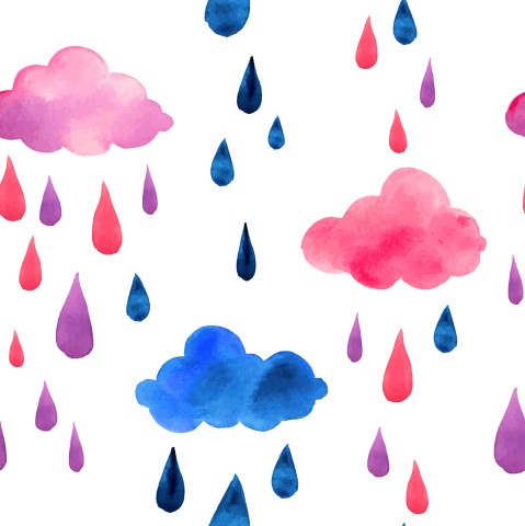 Rib Jersey watercolor clouds and raindrops