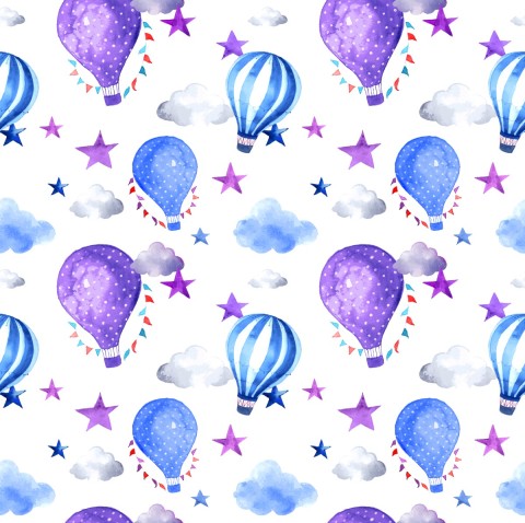 Rib Jersey Aquarellmuster mit Heißluftballons und Sternen