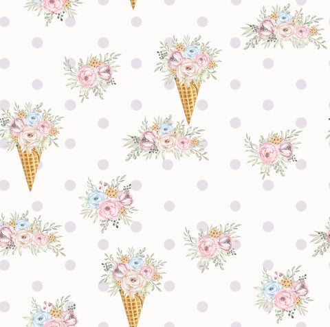 Muslin an ice cream cone pattern with flowers and dots