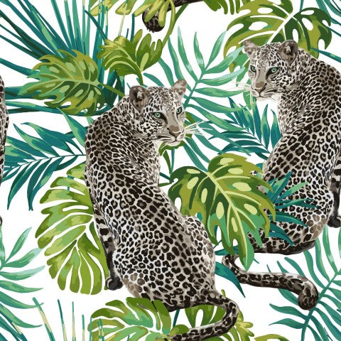 Canvas cotton leopard and palm leaves