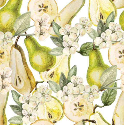 Rib Jersey a watercolor pattern with pears and flowers