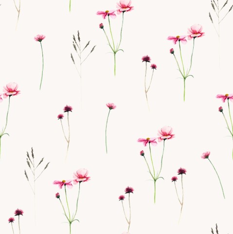 Fiori di cosmo rosa in jersey a coste su sfondo bianco