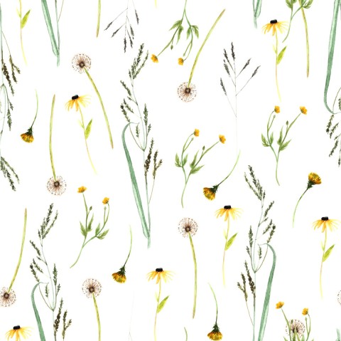 Canvas cotton pattern of wildflowers on a white background