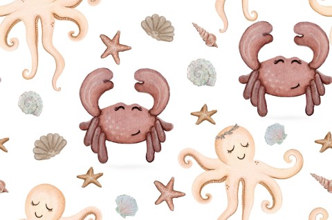 Cangrejos de muselina, calamares y estrellas de mar