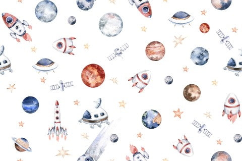 Canvas cotton fabric sample with space motif