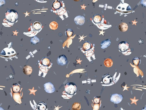 Canvas cotton fabric sample with space motif