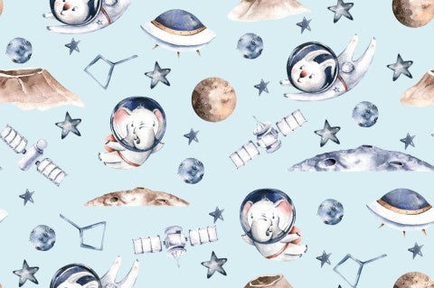 Canvas cotton fabric sample with space motif