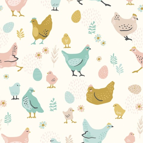 Muslin chickens, eggs and flowers