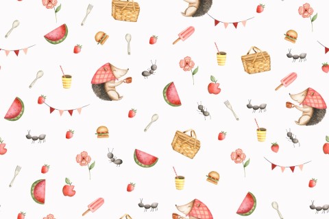 Canvas cotton a watercolor pattern with animals and watermelons