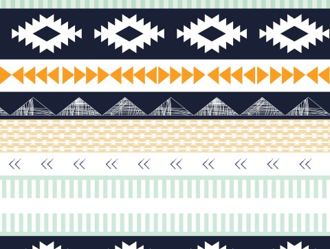 Canvas cotton tribal pattern in blue, orange and white