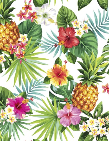 Ribjersey med tropiske blomster og ananas