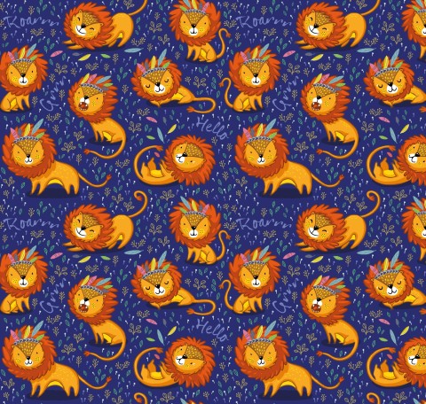 Canvas cotton cute lion on blue background