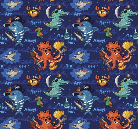 Satin Baumwolle Cartoon-Oktopus und anderen Meeresbewohnern