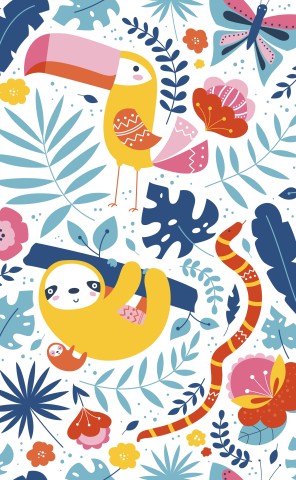 Rib Jersey tropical animals and plants