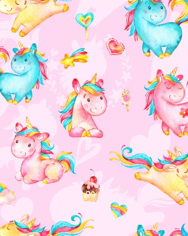 Satin cotton unicorns on pink background
