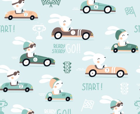 Des lapins en tissu imperméable dans des voitures de course