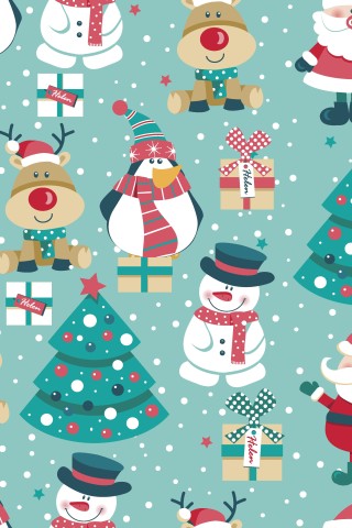 Canvas cotton Christmas pattern with Santa Claus, reindeer, snowman and Christmas tree