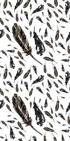 Canvas cotton black and white feathers on white background