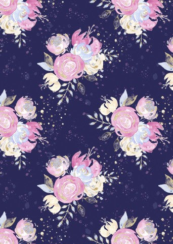 Rib jersey floral pattern with pink and blue flowers