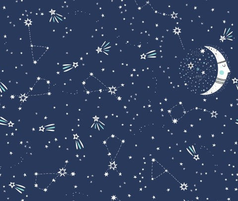 Canvas cotton that the night sky is full of stars and crescent moons