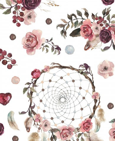 French Terry Watercolor Flowers and Feathers