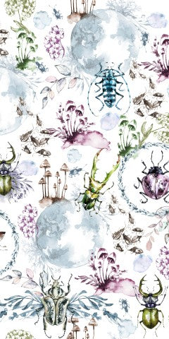 Tissu imperméable avec des coléoptères et des champignons dessus