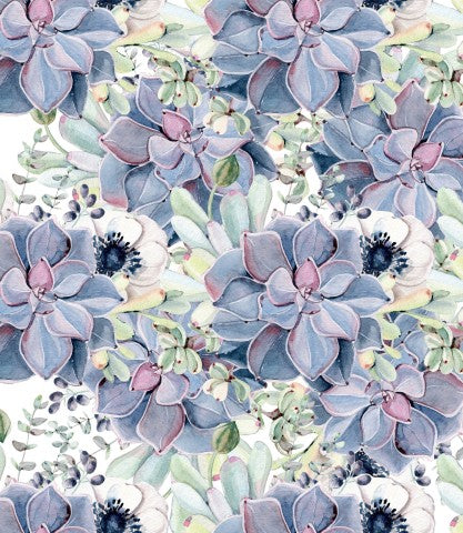 Satijnkatoen met aquarelpatroon met vetplanten en bloemen