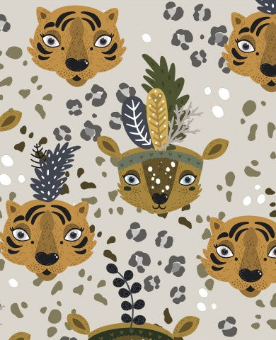 Rib Jersey Tieren und Pflanzen darauf