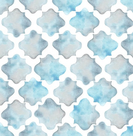 Azulejos de acuarela de muselina azul y gris sobre fondo blanco