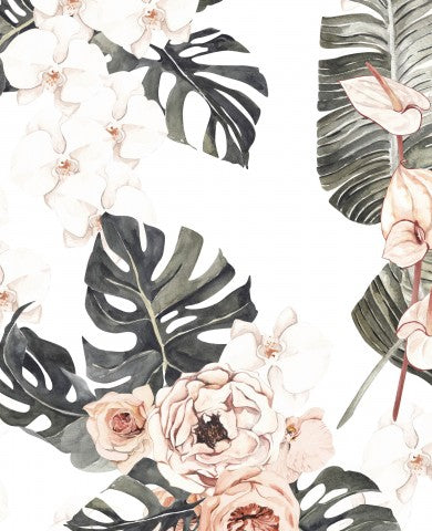 Fransk Terry tropiska blommor och blad