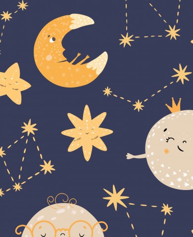 Satin cotton moon and stars