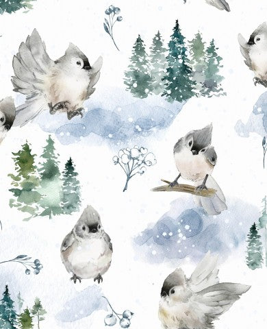 Panama ein Aquarellmuster mit Vögeln im Schnee