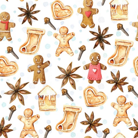 Julmönster med pepparkakor och kryddor från French Terry