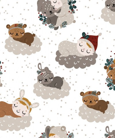 Rib Jersey cute animals sleeping on the clouds