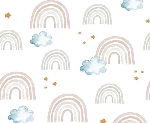 Satin cotton rainbows, clouds and stars