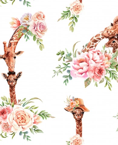 Ribjersey med giraffer og blomster