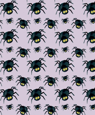 Canvas cotton black spiders on purple background