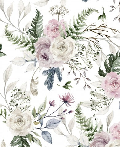 Muslin floral pattern with watercolor flowers and leaves