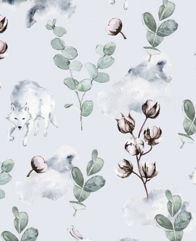 Satin cotton watercolor animals and plants