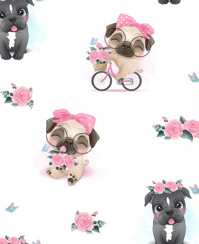Panama cute pug dogs and flowers