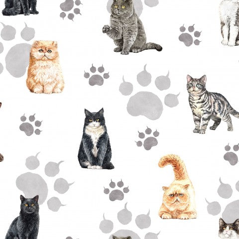 Waterproof fabric cats and paw prints