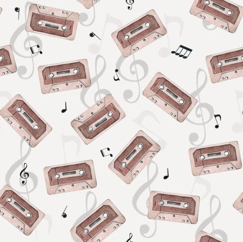 Muslin music notes and a cassette