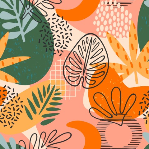 Satin cotton tropical plants and leaves