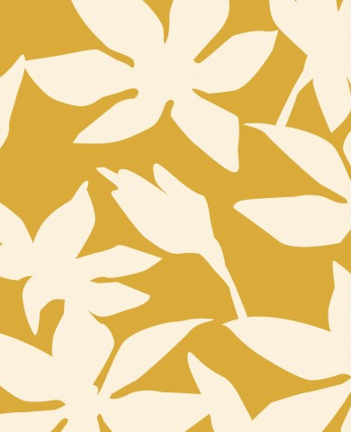 Muslin a yellow background with white flowers on it