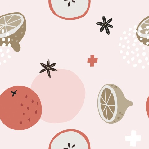 French Terry Orangen und Zitronen auf einem rosa Hintergrund