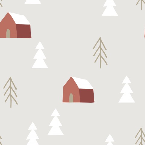 Satin cotton a house and trees in the snow