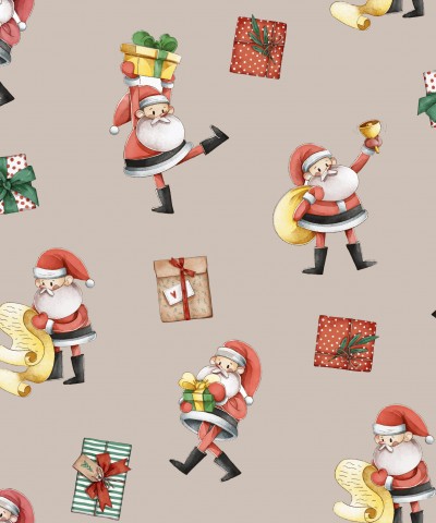 French Terry Christmas pattern with Santa Claus and gifts