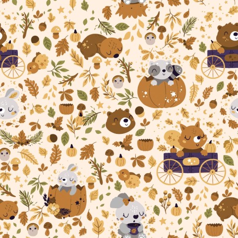 Canvas cotton cute animals and pumpkins