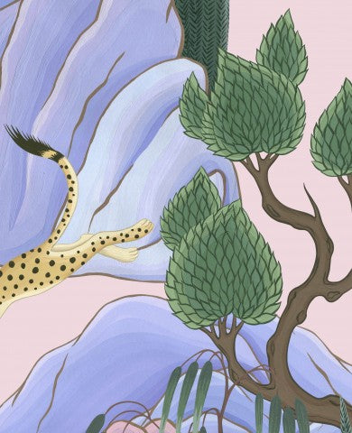 Satin cotton a painting of a cheetah jumping over a tree