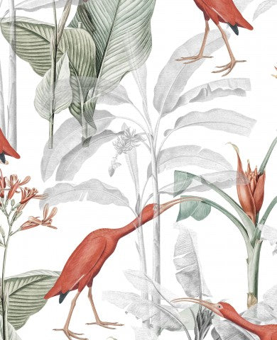 Muslin tropical plants and birds